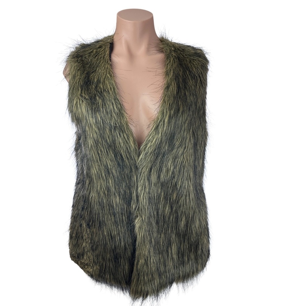 Jack BB Dakota Faux Fur Vest Brown/Black Size M Hook & Eye Closure Arcylic/Poly